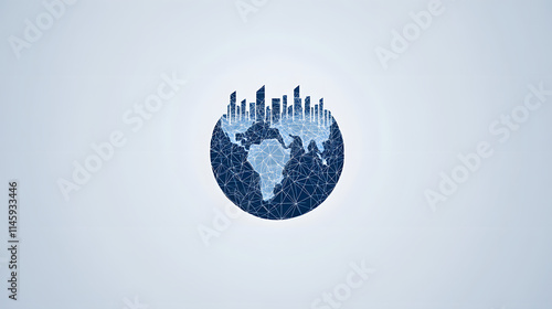 A blue and white logo of the Earth made from triangles, symbolizing modern design, sustainability, and environmental awareness, perfect for eco-friendly projects, corporate branding, and global initia photo