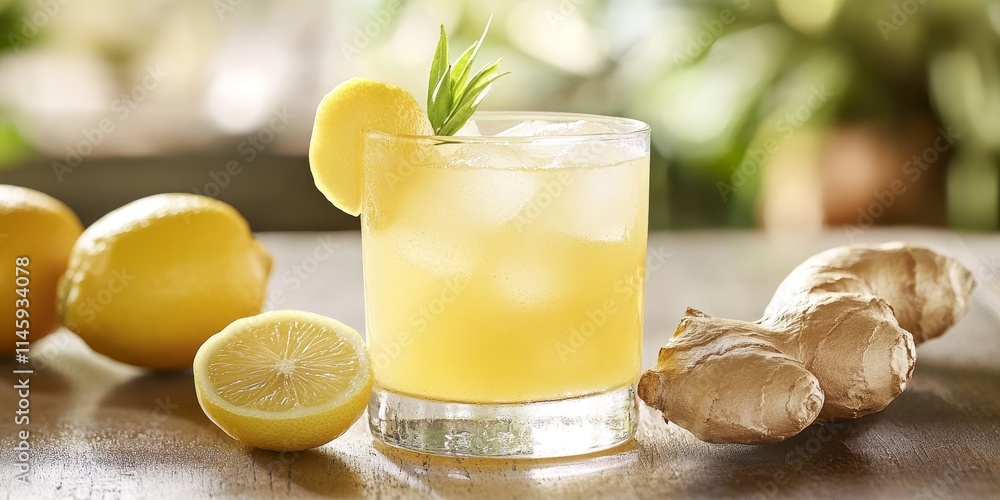 Enjoy a refreshing and nutritious ginger beverage infused with lemon, featuring ginger prominently in the corner for a delightful flavor experience. Enjoy a refreshing and nutritious ginger beverage infused with lemon, featuring ginger prominently in the corner for a delightful flavor experience.