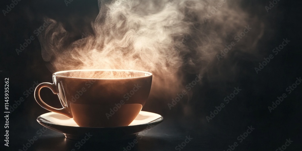 Steaming coffee cup against a dark backdrop, showcasing the warmth and comfort of a coffee cup filled with freshly brewed coffee. The coffee cup and steam create an inviting atmosphere. Steaming coffee cup against a dark backdrop, showcasing the warmth and comfort of a coffee cup filled with freshly brewed coffee. The coffee cup and steam create an inviting atmosphere.