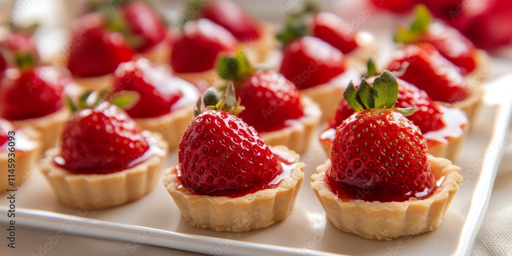 Delicious strawberry tartlets displayed on a white dish, showcasing the vibrant colors of the strawberry tartlets and their appealing texture, perfect for dessert lovers and gatherings. Delicious strawberry tartlets displayed on a white dish, showcasing the vibrant colors of the strawberry tartlets and their appealing texture, perfect for dessert lovers and gatherings.