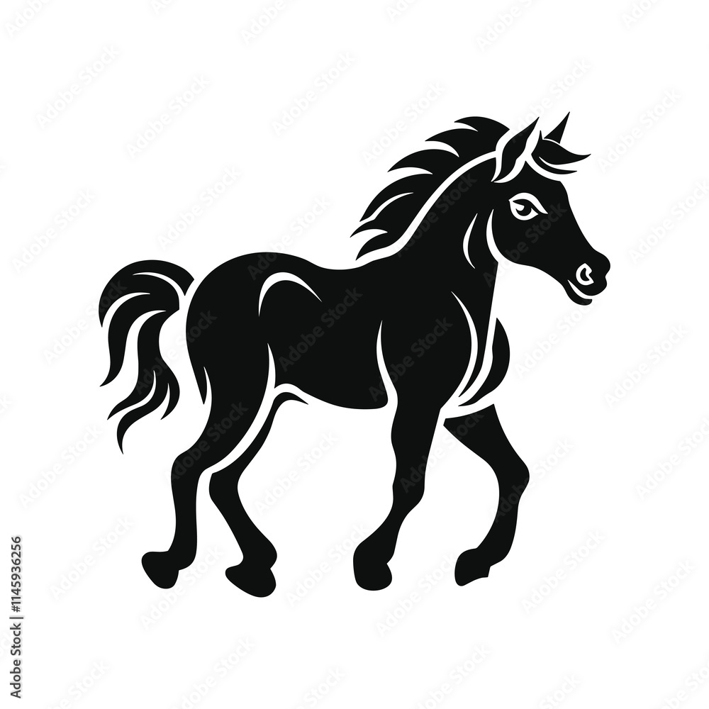 Elegant Silhouette Of A Black And White Horse Vector Illustration Elegant Silhouette Of A Black And White Horse Vector Illustration