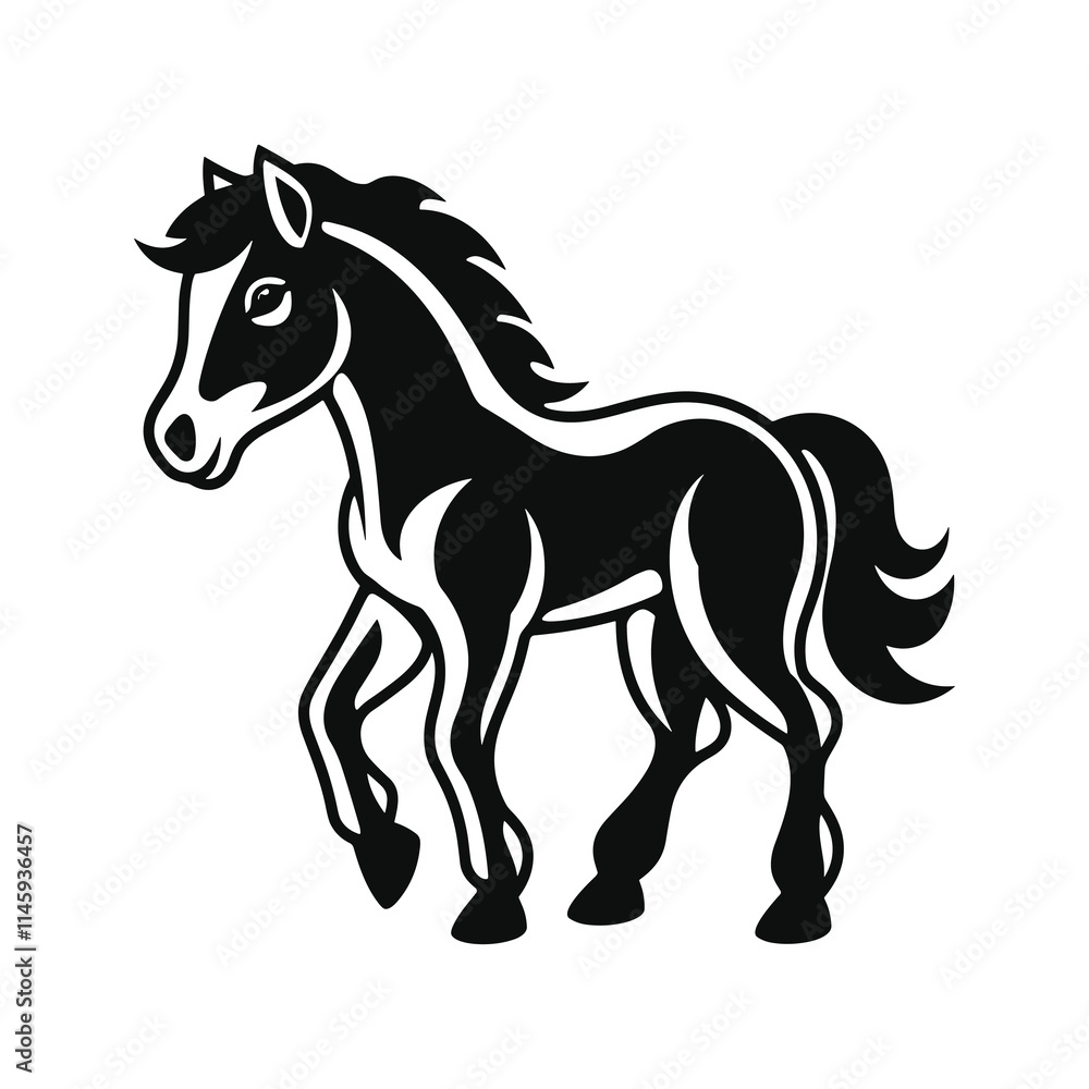 Elegant Silhouette Of A Black And White Horse Vector Illustration Elegant Silhouette Of A Black And White Horse Vector Illustration