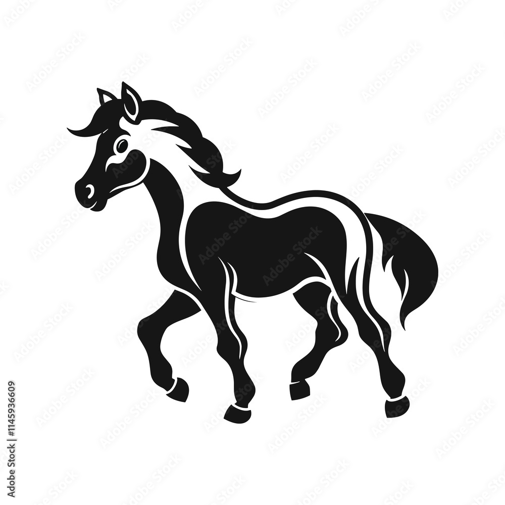 Elegant Silhouette Of A Black And White Horse Vector Illustration Elegant Silhouette Of A Black And White Horse Vector Illustration