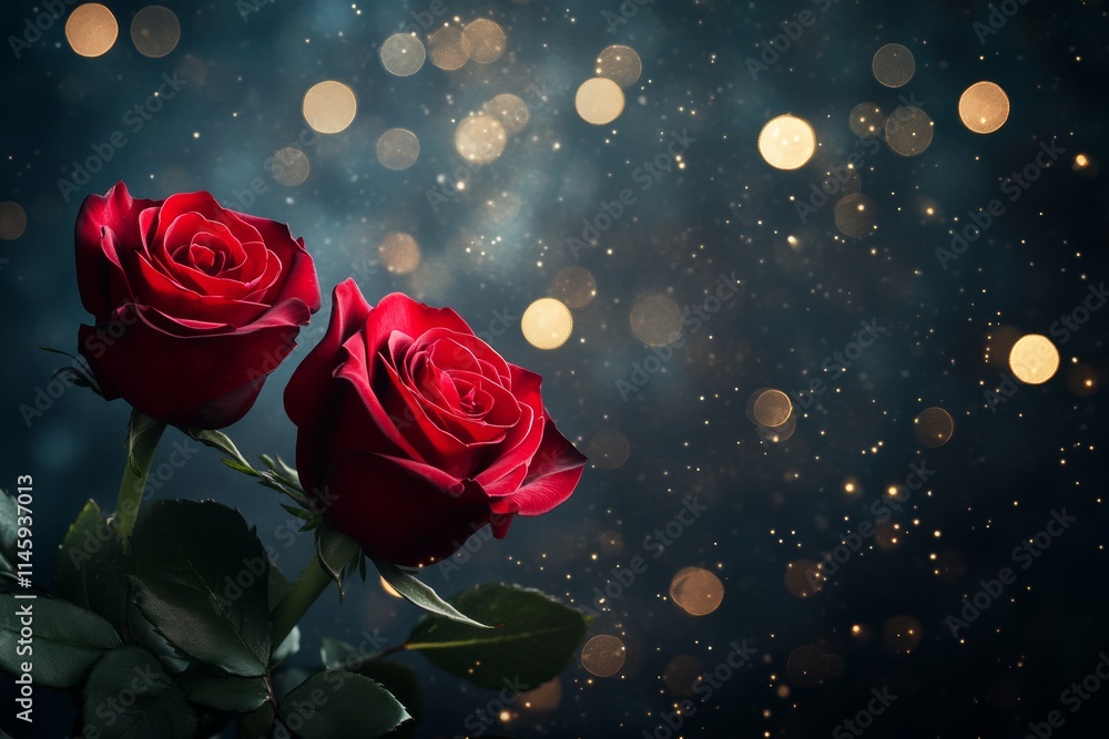 Two exquisite roses rest gracefully on a table, their delicate petals whispering tales of love and romance, perfect for a heartfelt Valentine's Day. Two exquisite roses rest gracefully on a table, their delicate petals whispering tales of love and romance, perfect for a heartfelt Valentine's Day.
