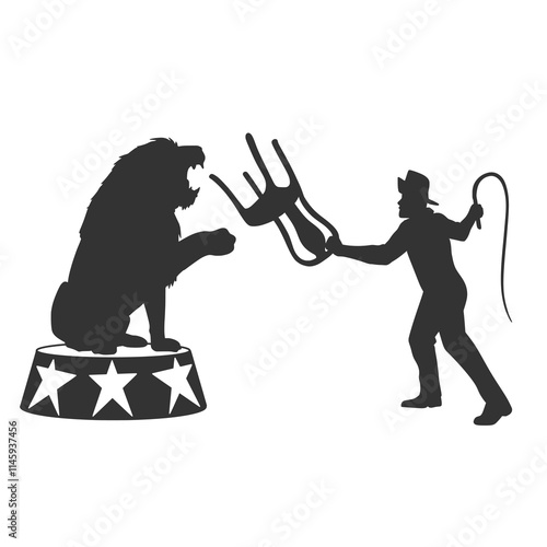 Circus Lion and Trainer Silhouette Vector Illustration