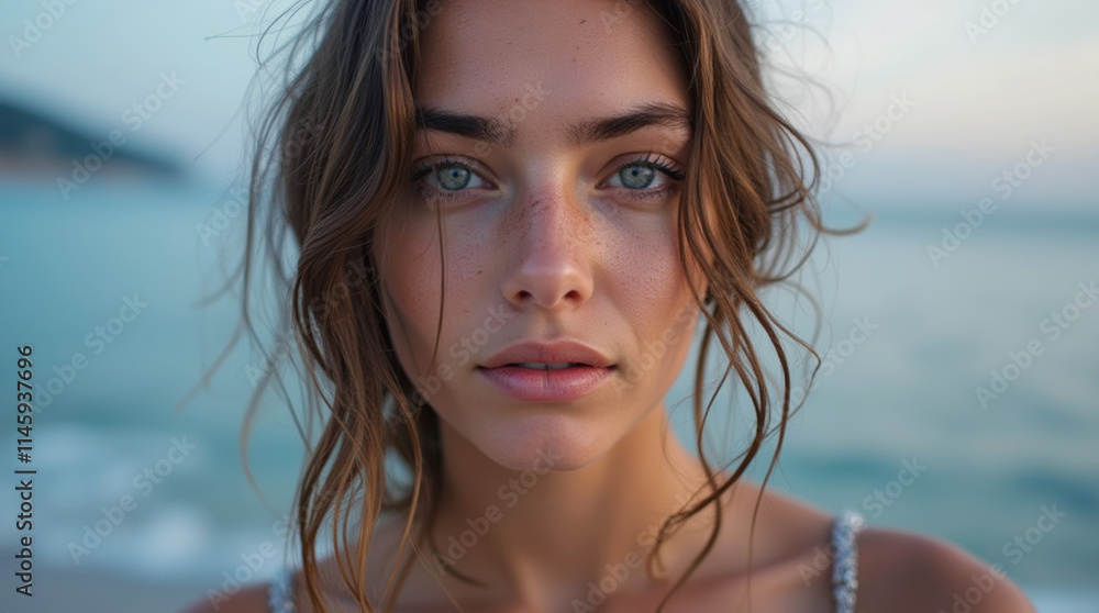 close-up portrait of a beautiful woman on the beach close-up portrait of a beautiful woman on the beach