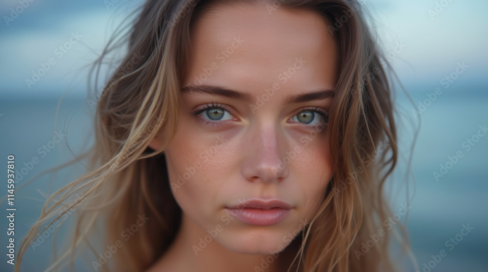close-up portrait of a beautiful woman on the beach close-up portrait of a beautiful woman on the beach