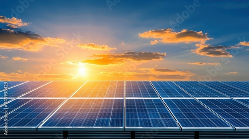 Illustration of solar panels on a house roof with sunny skies