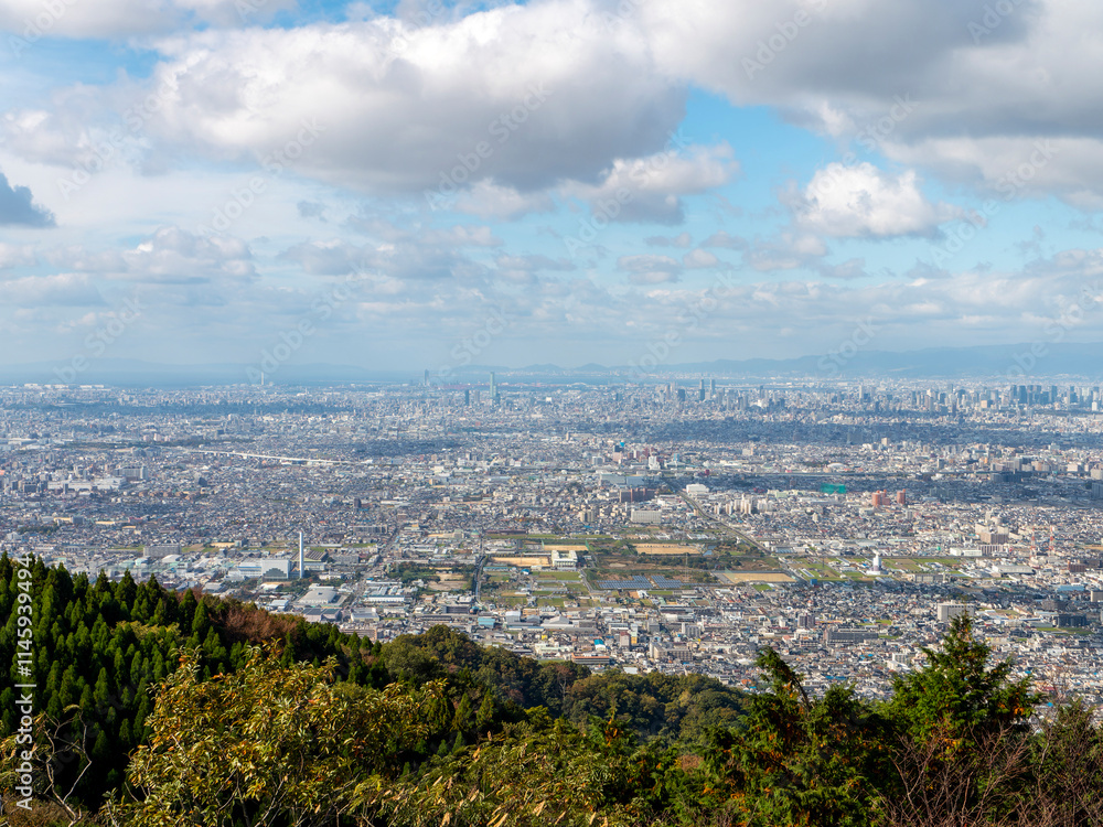 Obraz premium 生駒山系から見る大阪平野の街並み