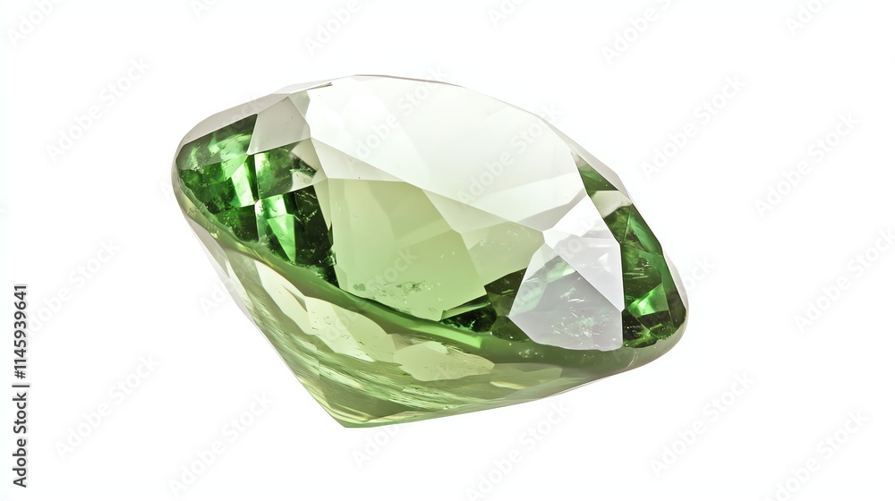 A sparkling green gemstone reflecting light, showcasing its cut and clarity, perfect for jewelry or decoration. A sparkling green gemstone reflecting light, showcasing its cut and clarity, perfect for jewelry or decoration.