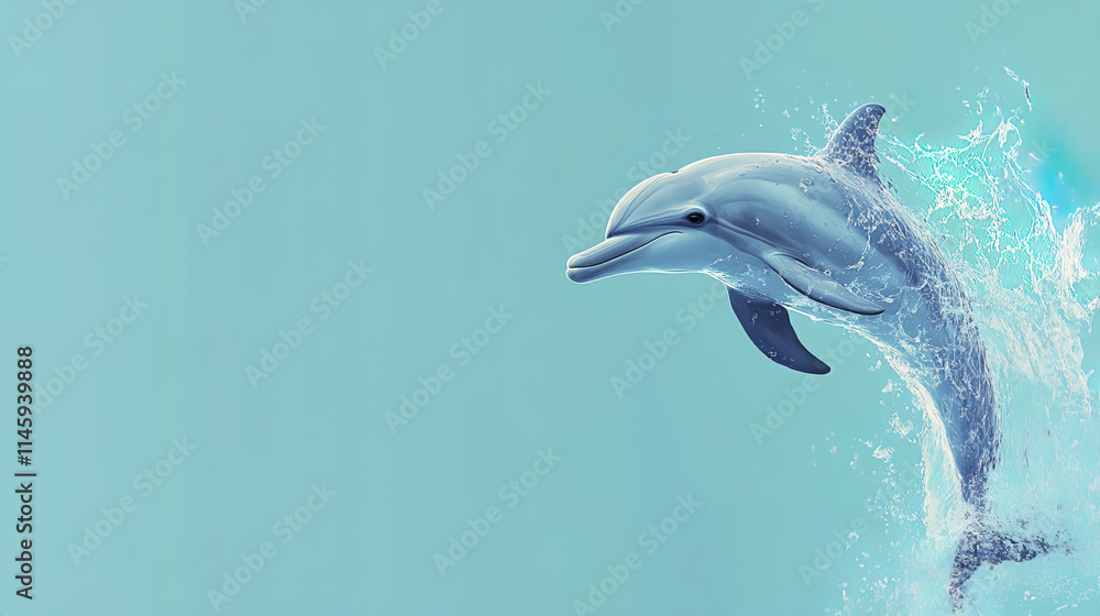 Fototapeta premium playful dolphin leaps joyfully from water, creating splash