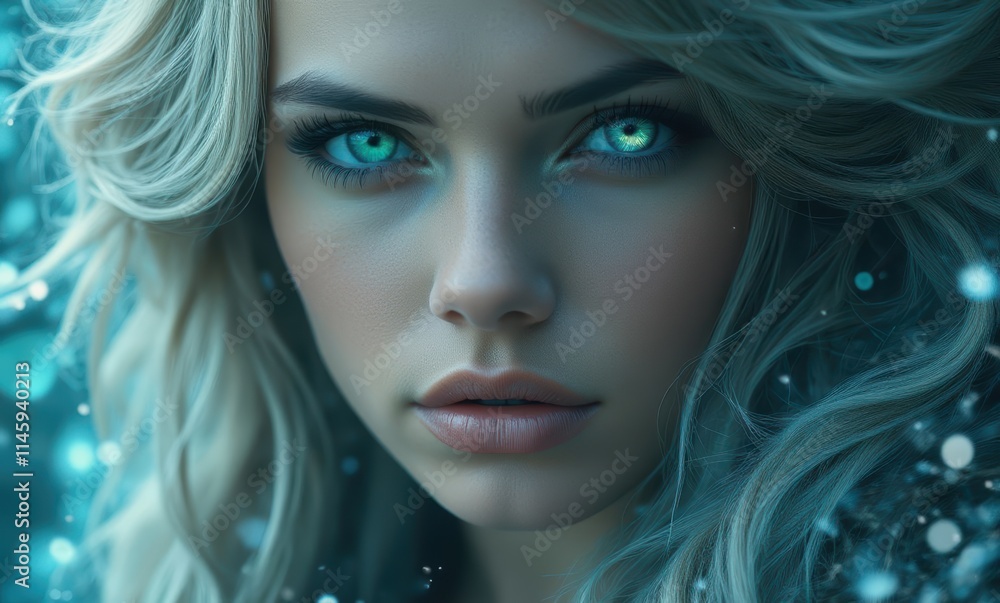 Close-up of a woman with striking blue eyes Close-up of a woman with striking blue eyes
