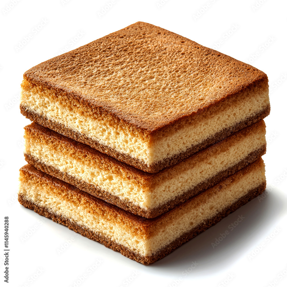 Three square sponge cakes stacked. Three square sponge cakes stacked.