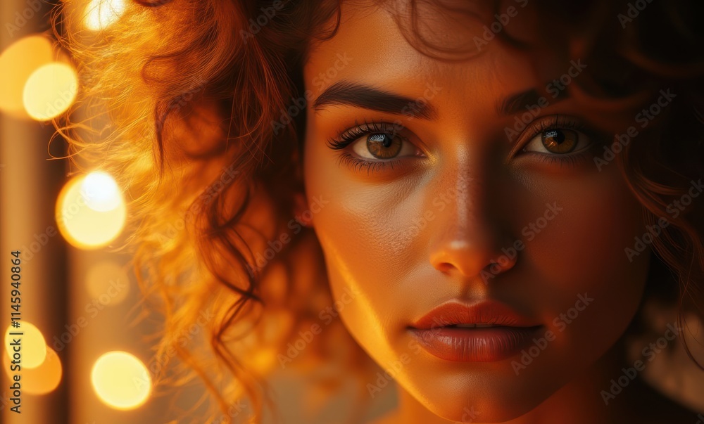 Young woman with curly hair in soft light Young woman with curly hair in soft light