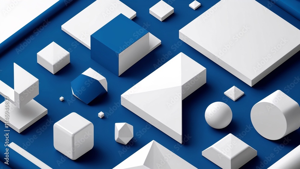 Abstract White 3D Geometric Shape on Blue Background, Showcasing Modern Design with Clean Lines and a Futuristic Aesthetic Abstract White 3D Geometric Shape on Blue Background, Showcasing Modern Design with Clean Lines and a Futuristic Aesthetic
