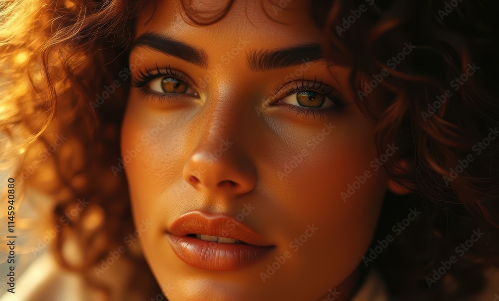 Close-up of a young woman with curly hair Close-up of a young woman with curly hair
