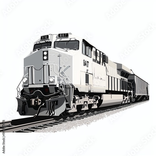 Obraz na płótnie A detailed illustration of a powerful freight train on tracks, showcasing its robust design and industrial aesthetic. w salonie
