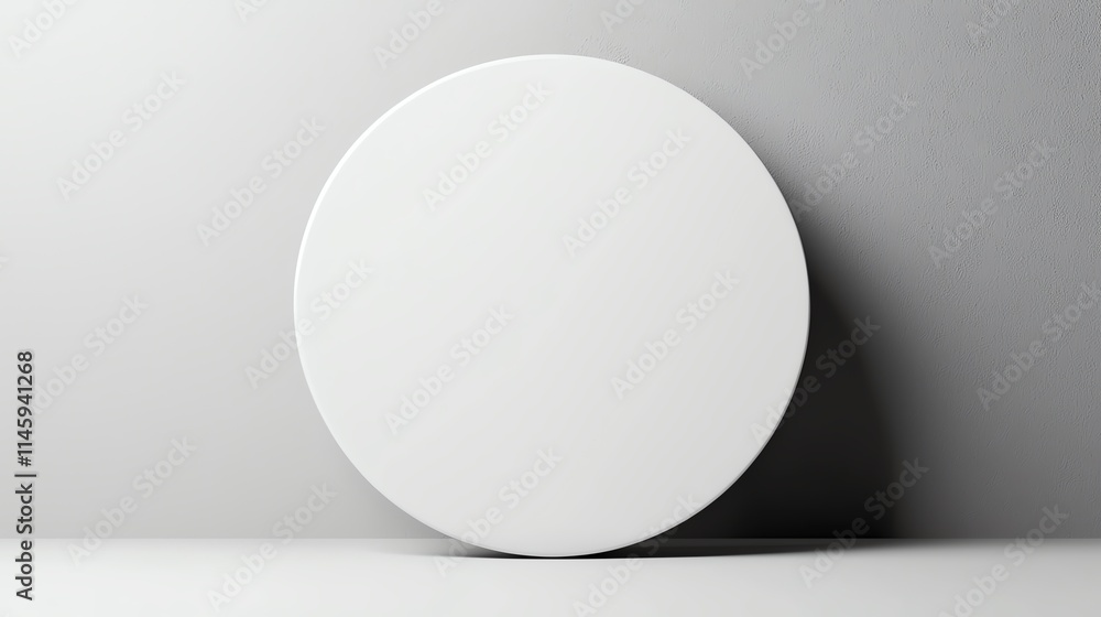 A minimalistic, circular white object stands against a gray wall, creating a clean and modern aesthetic. A minimalistic, circular white object stands against a gray wall, creating a clean and modern aesthetic.