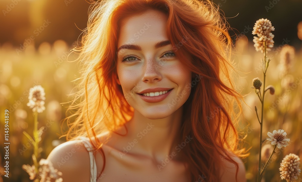 Smiling redhead woman in a warm sunset Smiling redhead woman in a warm sunset