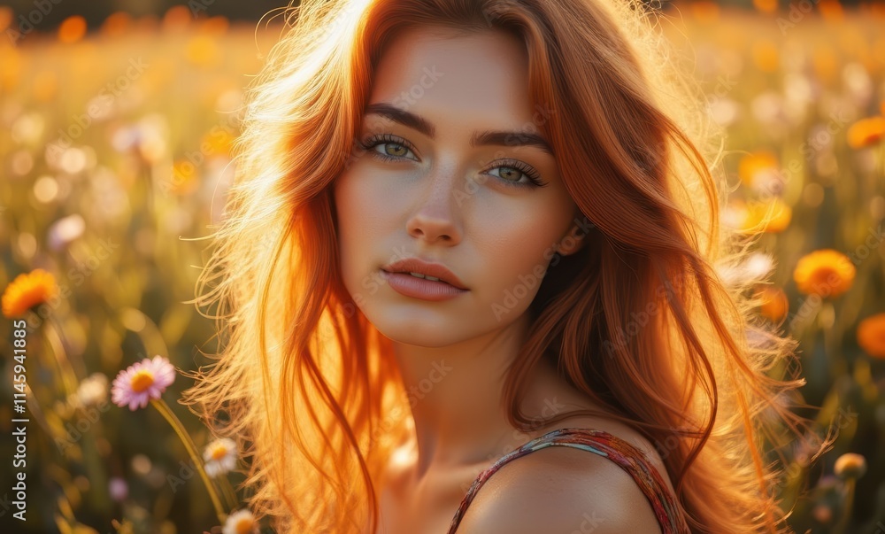 Radiant young woman in a flower field Radiant young woman in a flower field