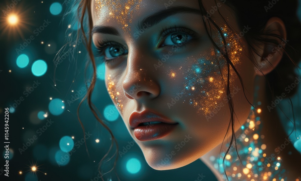 Enchanting young woman with sparkling face art Enchanting young woman with sparkling face art