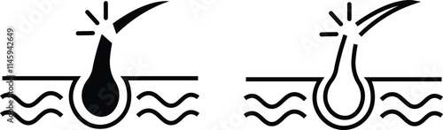 Hair follicle cosmetic line and flat icon set. Vector include skincare frizzy repair revitalizing scalp dandruff follicle outline pictogram for trichology collection isolated on transparent background