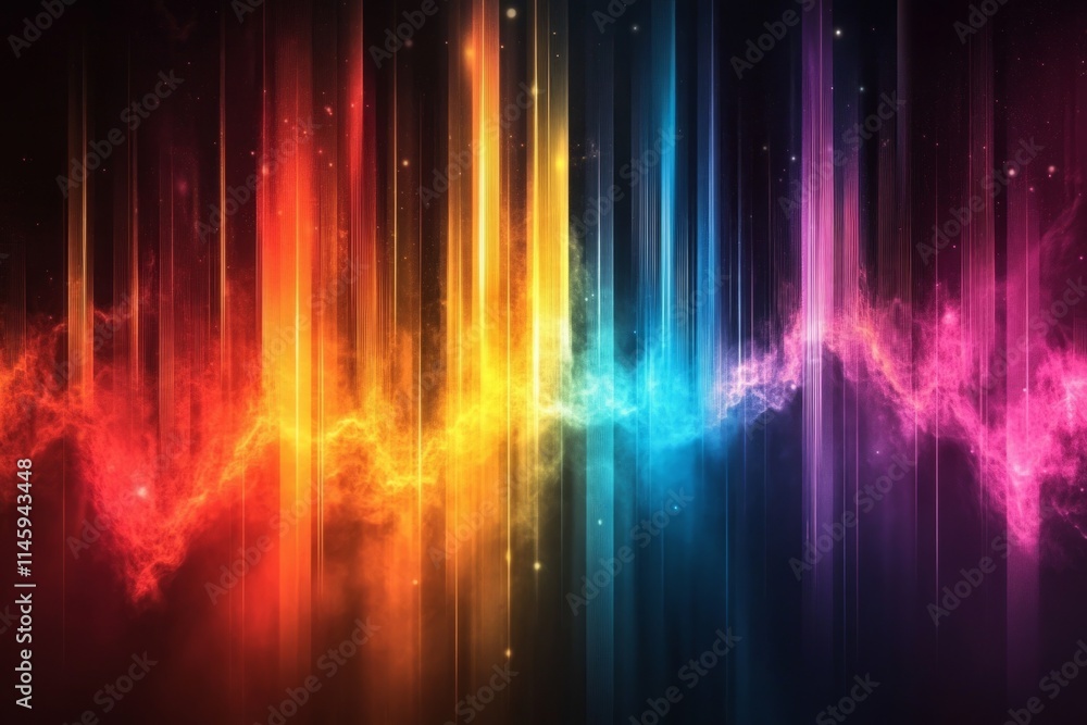 Bright vertical beams of light are illuminating colorful nebula clouds in deep space Bright vertical beams of light are illuminating colorful nebula clouds in deep space