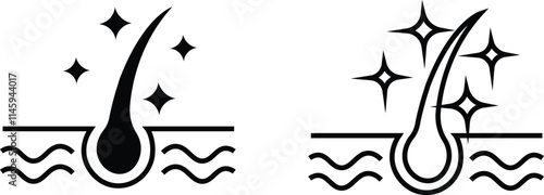 Hair follicle cosmetic line and flat icon set. Vector include skincare frizzy repair revitalizing scalp dandruff follicle outline pictogram for trichology collection isolated on transparent background