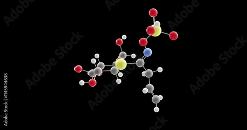 Sinigrin molecule, rotating 3D model of allyl glucosinolate, looped video on a black background photo