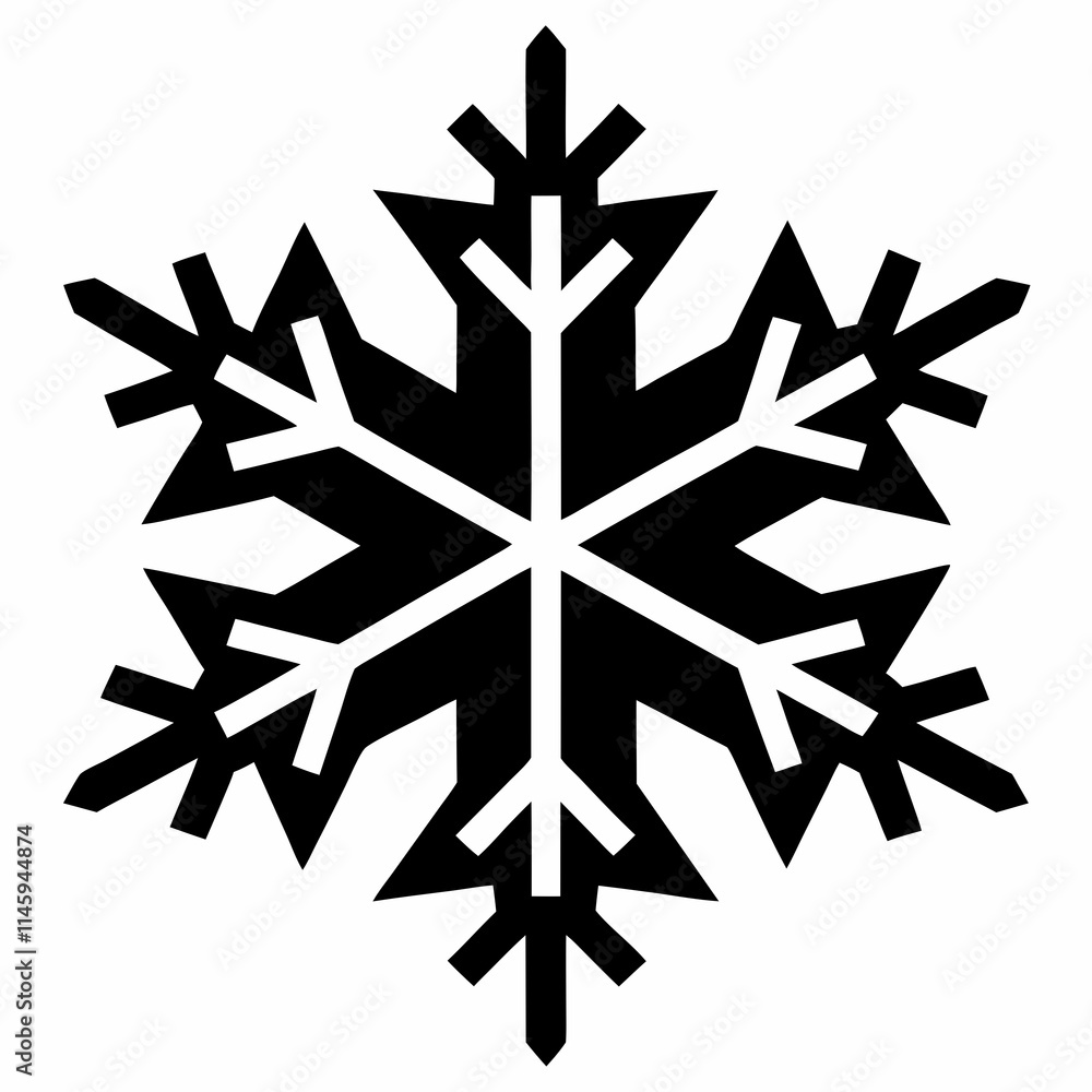 Elegant Black-and-White Snowflake Illustration - Geometric Winter Design Elegant Black-and-White Snowflake Illustration - Geometric Winter Design