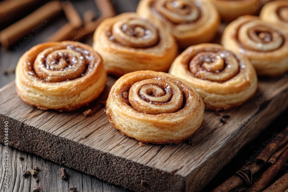 Fototapeta premium Cinnamon Rolls on Wooden Cutting Board