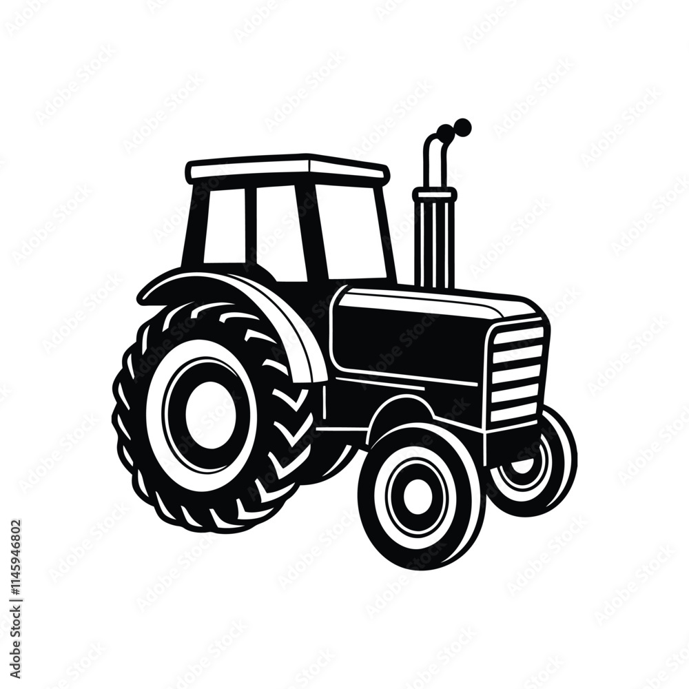 Classic Tractor Silhouette - Black and White Farming Vector Illustration Classic Tractor Silhouette - Black and White Farming Vector Illustration