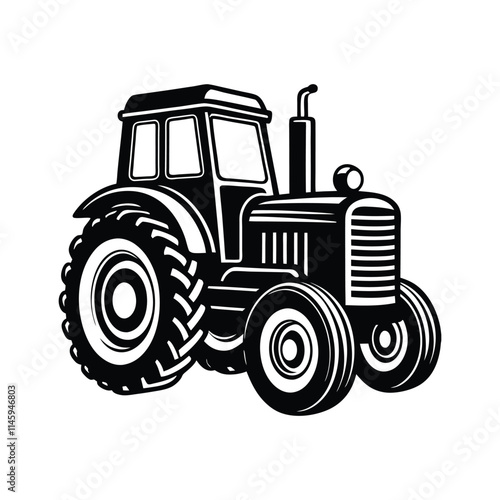 Classic Tractor Silhouette - Black and White Farming Vector Illustration photo