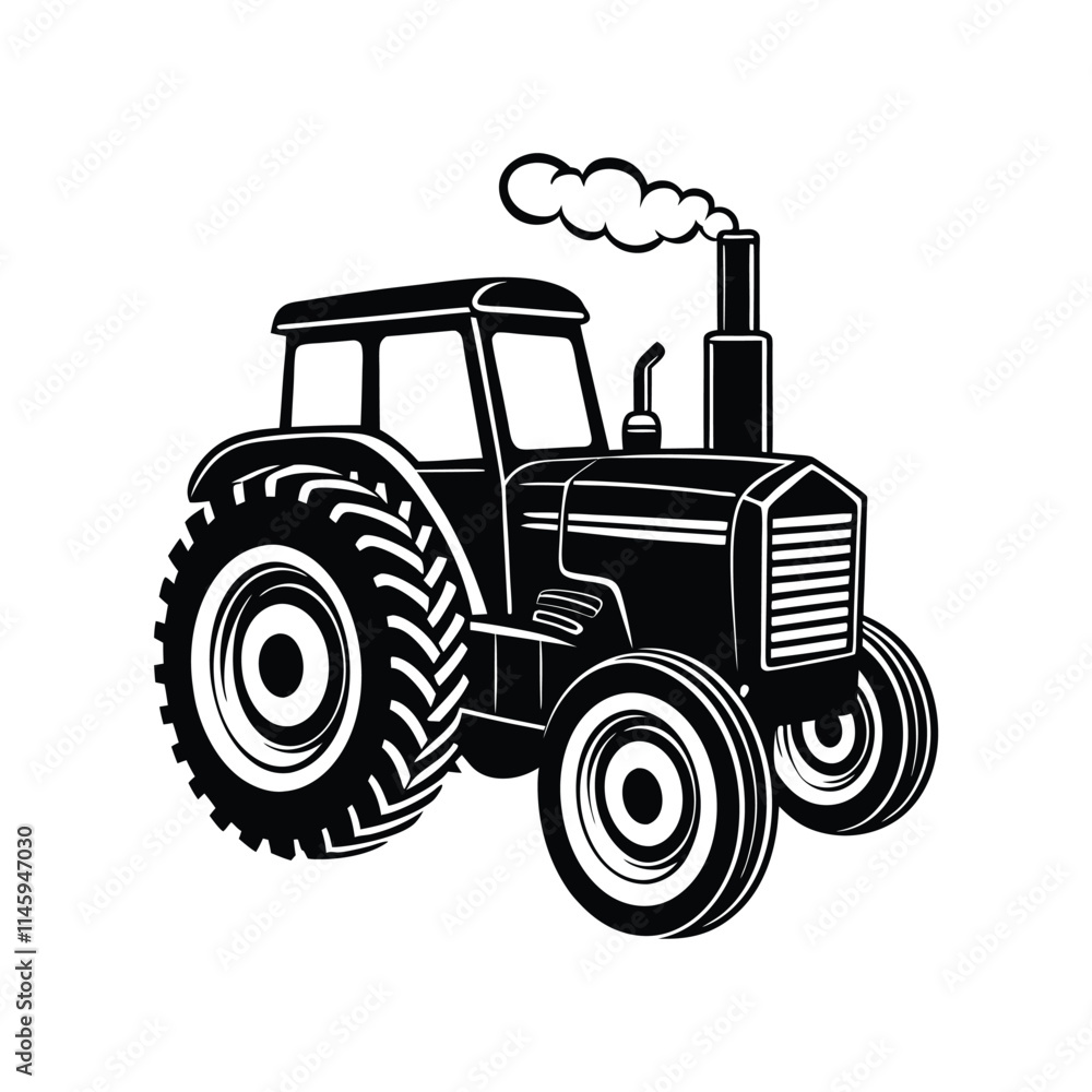 Obraz premium Classic Tractor Silhouette - Black and White Farming Vector Illustration