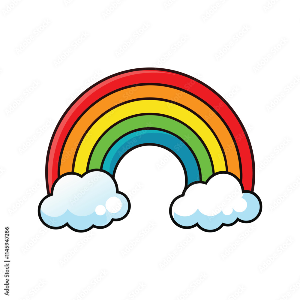 Vibrant Rainbow Illustration with Clouds - Perfect for Kids and Graphic Designs Vibrant Rainbow Illustration with Clouds - Perfect for Kids and Graphic Designs