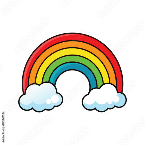 Vibrant Rainbow Illustration with Clouds - Perfect for Kids and Graphic Designs