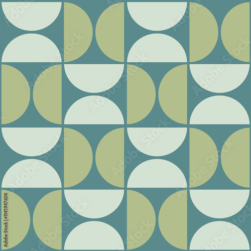Retro 1970's Style Abstract Seamless Geometric Shape Background Pattern in green and teal