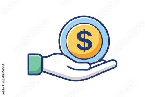 Colorful Hand Holding Dollar Coin Icon for Financial Graphics