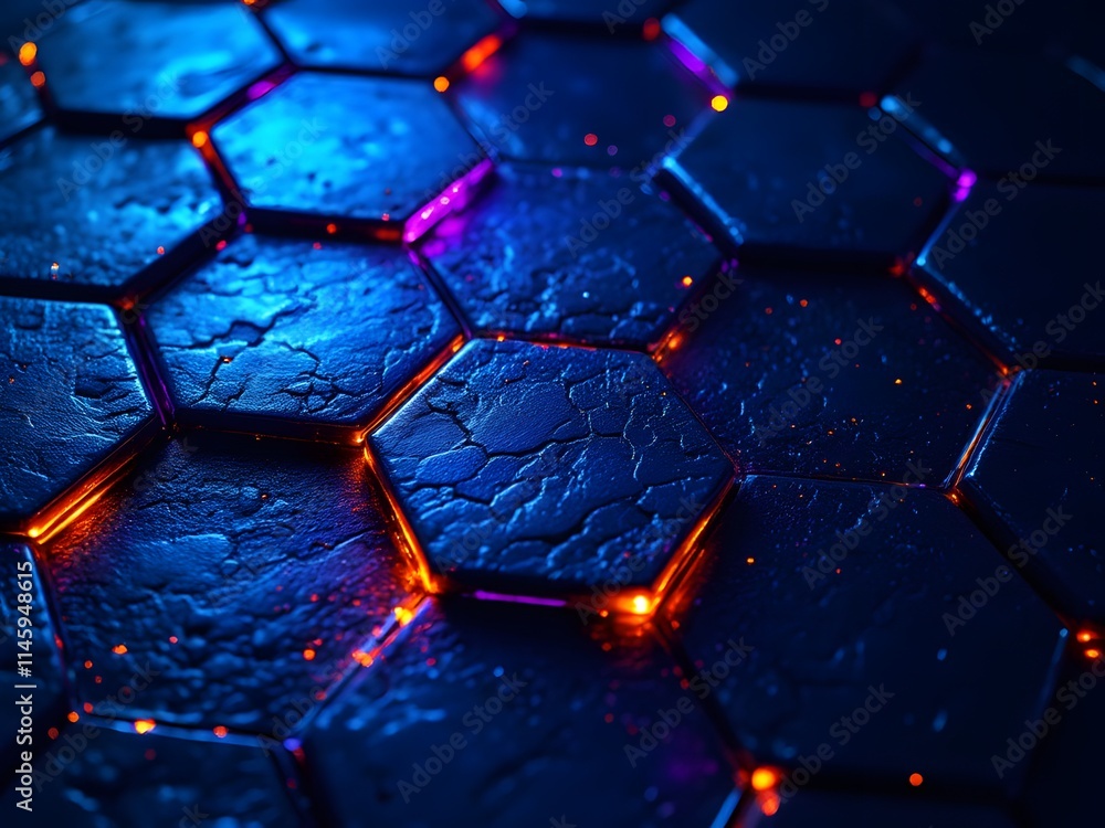 Glowing Hexagon Network: A Dark, Textured Abstract Glowing Hexagon Network: A Dark, Textured Abstract