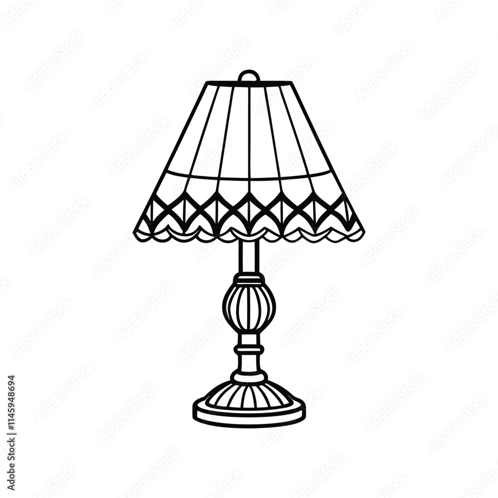 Elegant Line Art Table Lamp with Ornate Patterned Shade Elegant Line Art Table Lamp with Ornate Patterned Shade