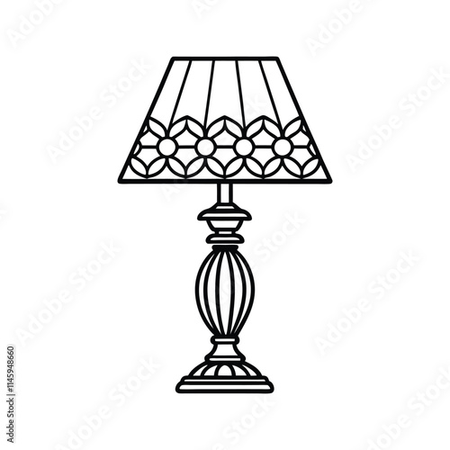 Elegant Line Art Table Lamp with Ornate Patterned Shade photo