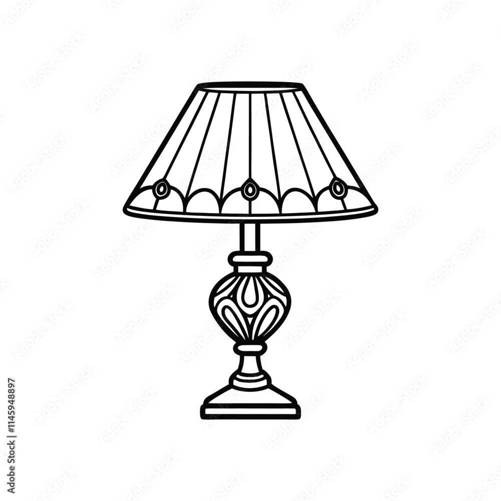 Elegant Line Art Table Lamp with Ornate Patterned Shade Elegant Line Art Table Lamp with Ornate Patterned Shade