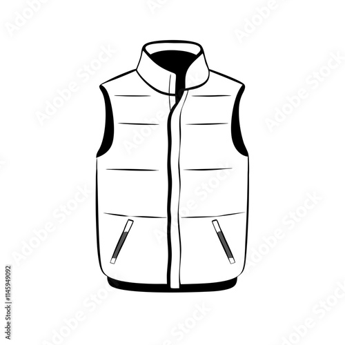 line drawing gilet, puffer vest, body warmer with transparent background, fashion graphics