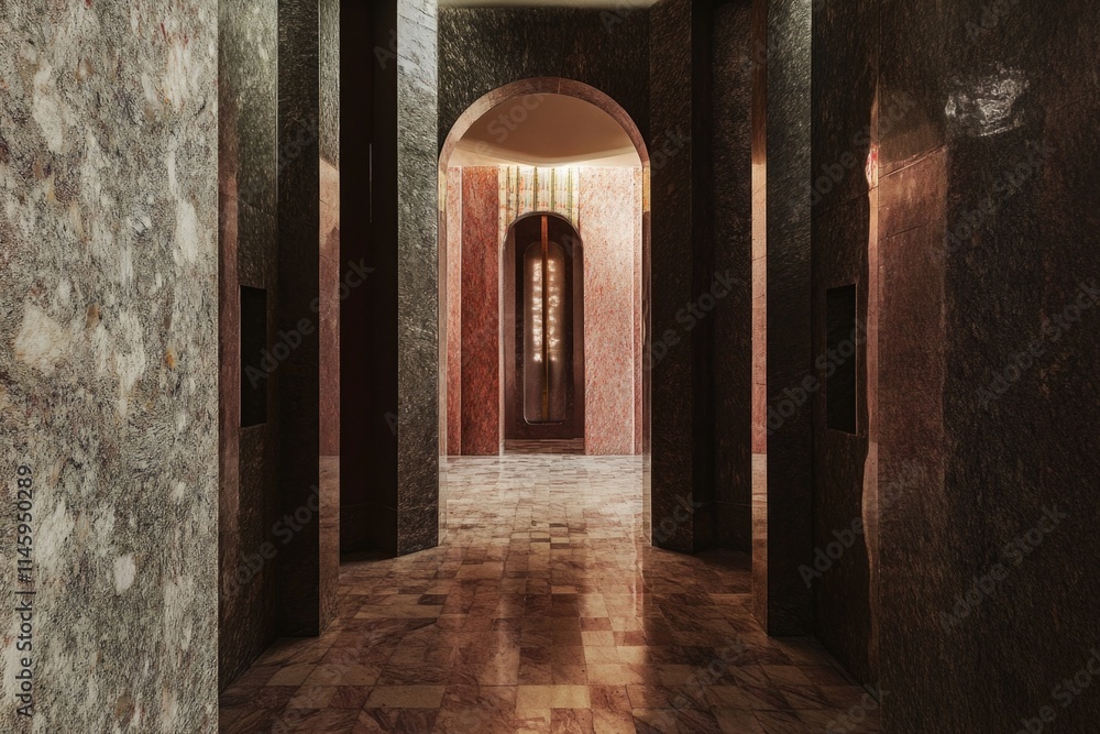 Fototapeta premium A simple hallway with a door and a tiled floor, perfect for use in interior design or architectural projects