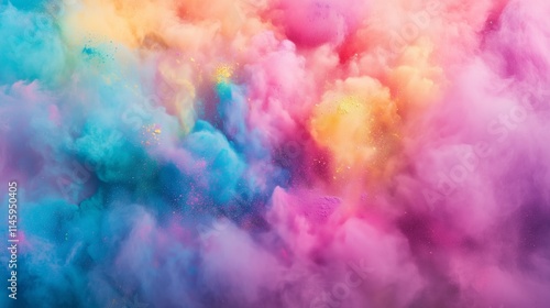 A vibrant explosion of colored powder captures the joyous spirit of Holi in a dreamlike display.