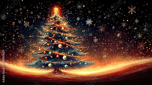 Magical Glowing Christmas Tree in Winter Wonderland