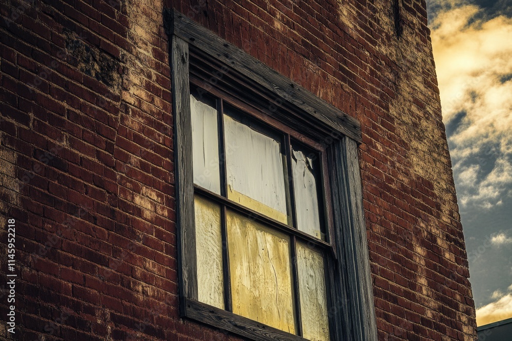 Obraz premium A brick building with a window against a clear blue sky
