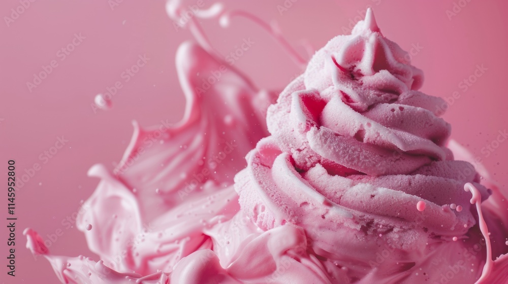 Pink ice cream swirl on pastel background Pink ice cream swirl on pastel background