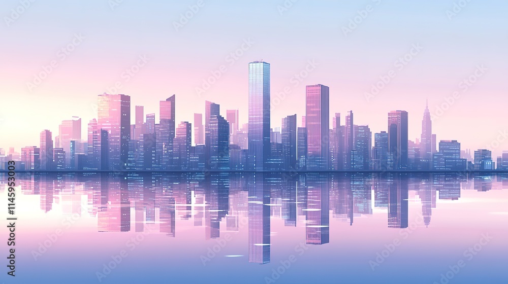 tranquil cityscape at dawn with skyscrapers reflecting first light tranquil cityscape at dawn with skyscrapers reflecting first light