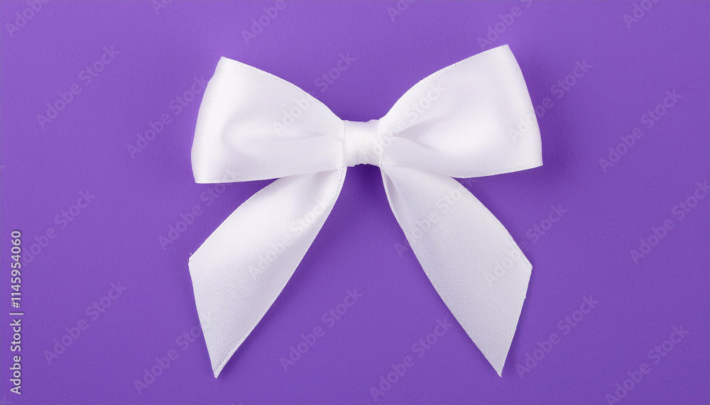 Bow made of white satin ribbon on vivid purple background. Bow made of white satin ribbon on vivid purple background.